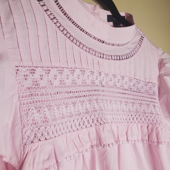 NEW J.Crew Crocheted Lace Ruffle Top Pink Large - Picture 5 of 11